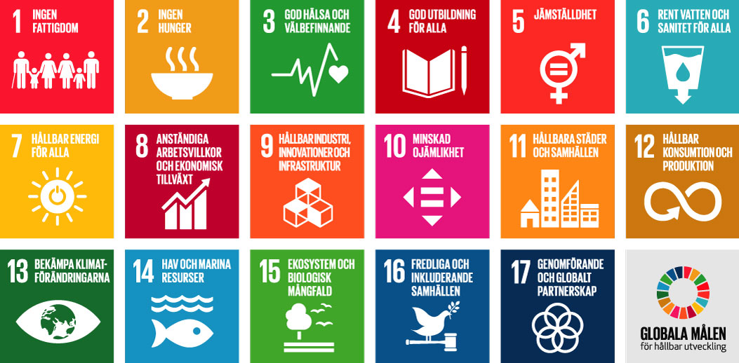Ikoner över de 17 globala målen i Agenda 2030