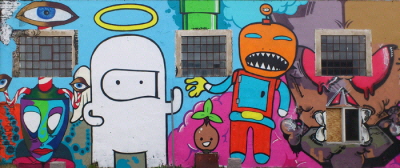 Detalj av Graffiti på Brukets fasad 2012