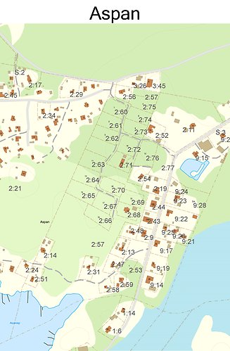 Plankarta över hustomter i området Aspan.
