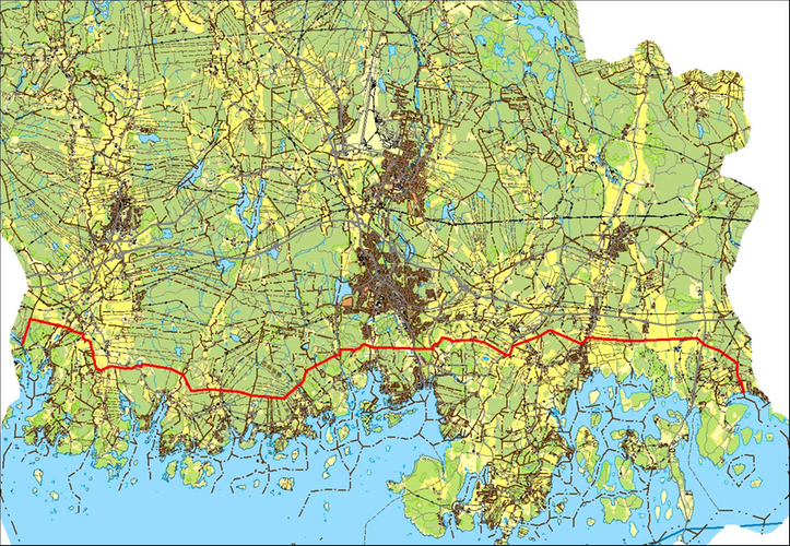 En karta över Ronneby kommun som visar områden med hög skyddsnivå för enskilda avlopp.