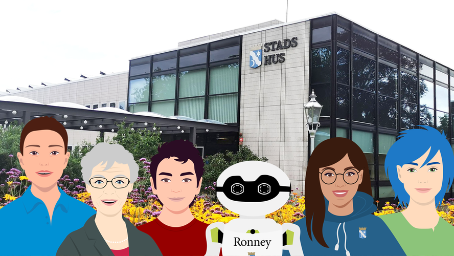 SAM, Len@, HaRry, Ronney, BerIT och Bosse ingår i Ronneby kommuns digitala familj.